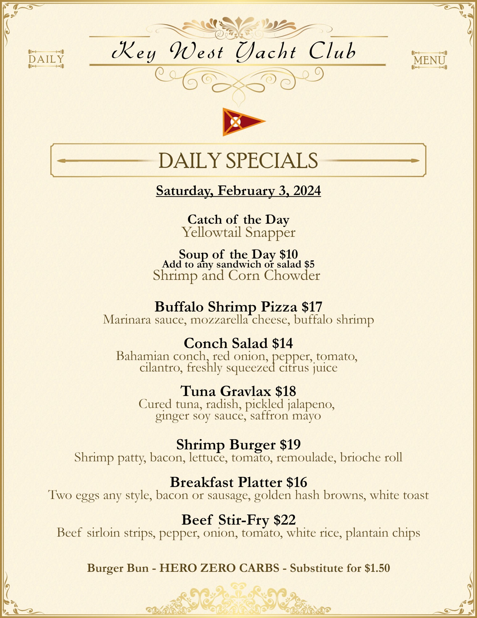 florida yacht club lunch menu